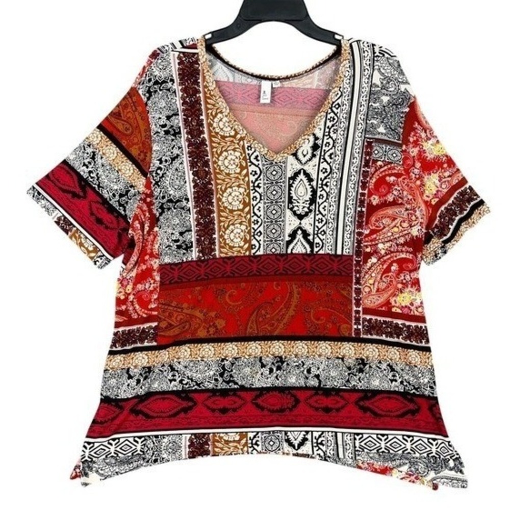 Jules & Leopold Mixed Print V-Neck Top Womens XL Paisley Patchwork Casual Blouse